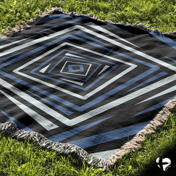 Blue Tribal Geometric Woven Blankets - THG#345WB blanket 52x37 inch Graphics 