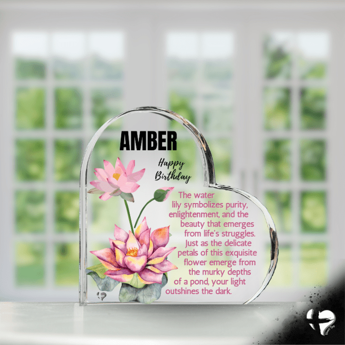 Birth Month Flower Collection 2 - Personalized Heart Plaque Jewelry Jul Water Lily 
