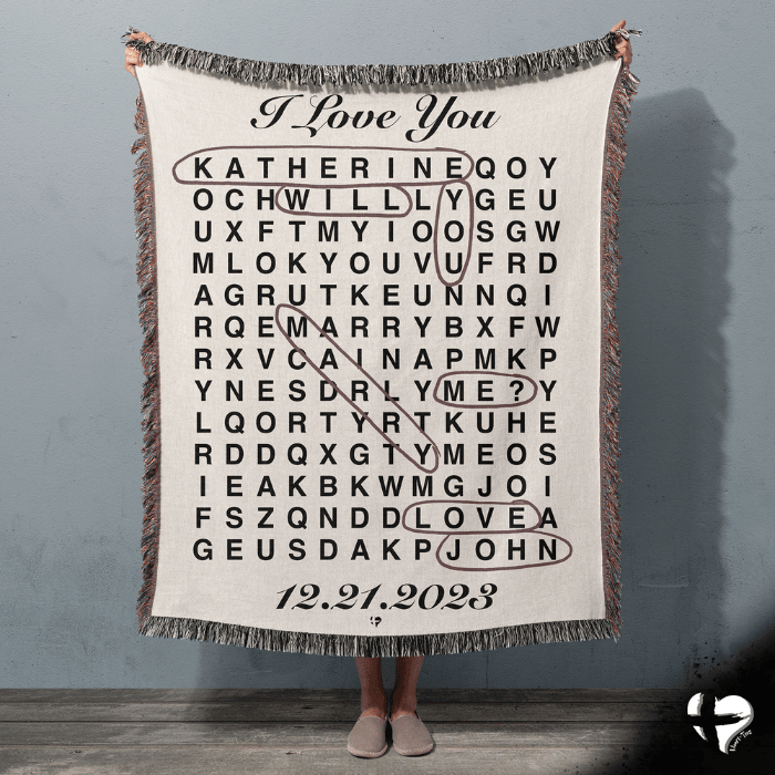 Will You Marry Me Word Search Blanket - THG#335WB blanket 52x37 inch Graphics With words circled