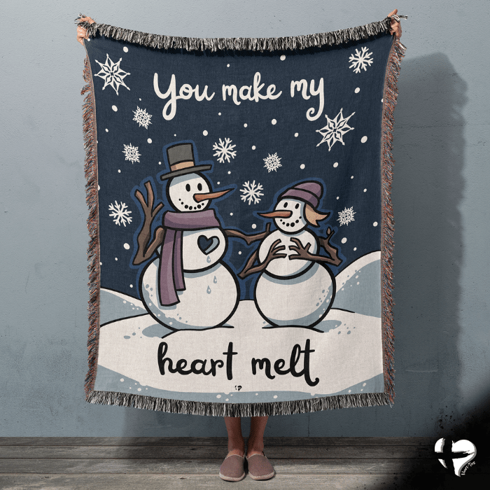 You Make My Heart Melt Snowman Woven Blanket THG#339WB-NP blanket 52x37 inch Graphics 