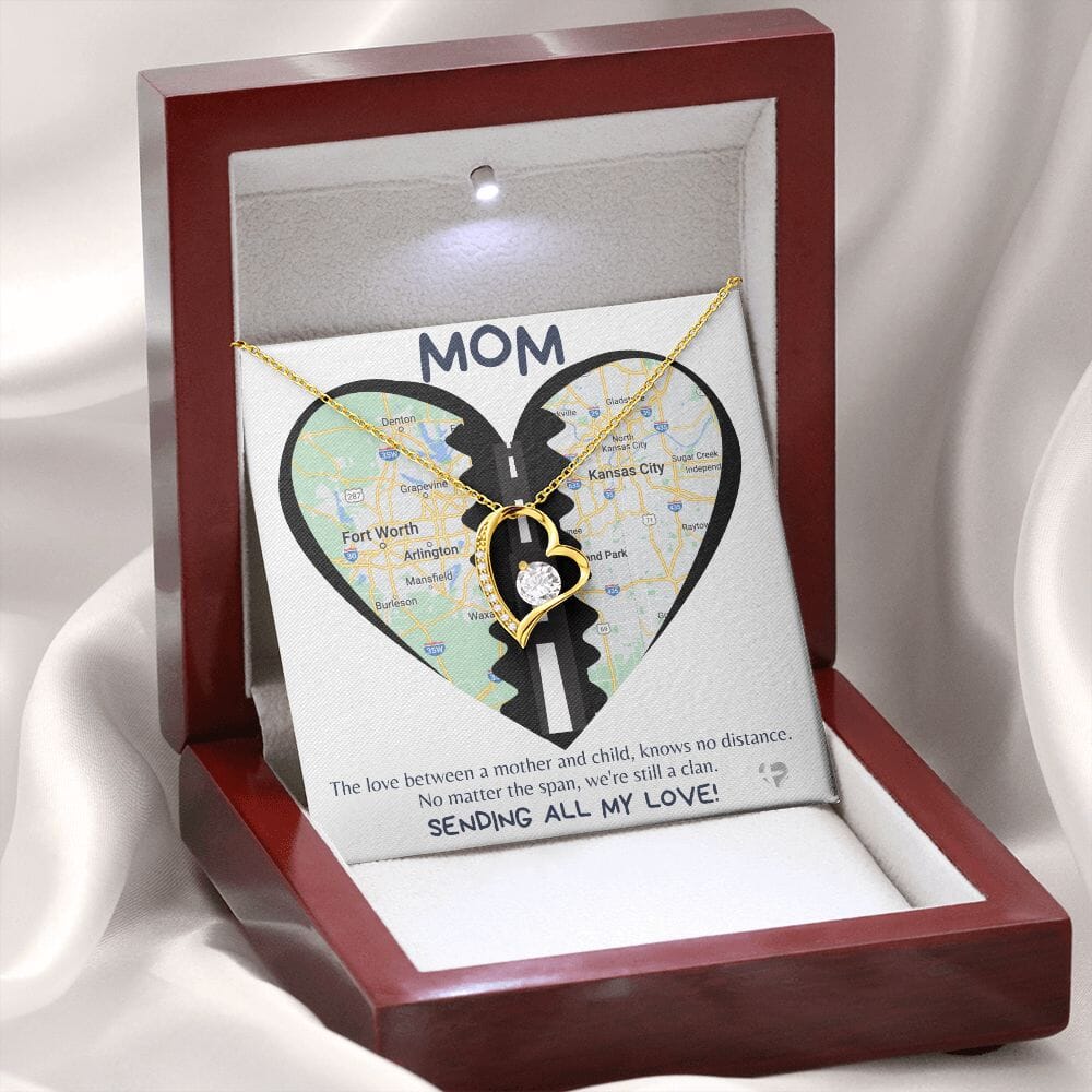 HGF#258FLR Mom - Love Knows No Distance Forever Love Heart Necklace Jewelry 18k Yellow Gold Finish Luxury Box 
