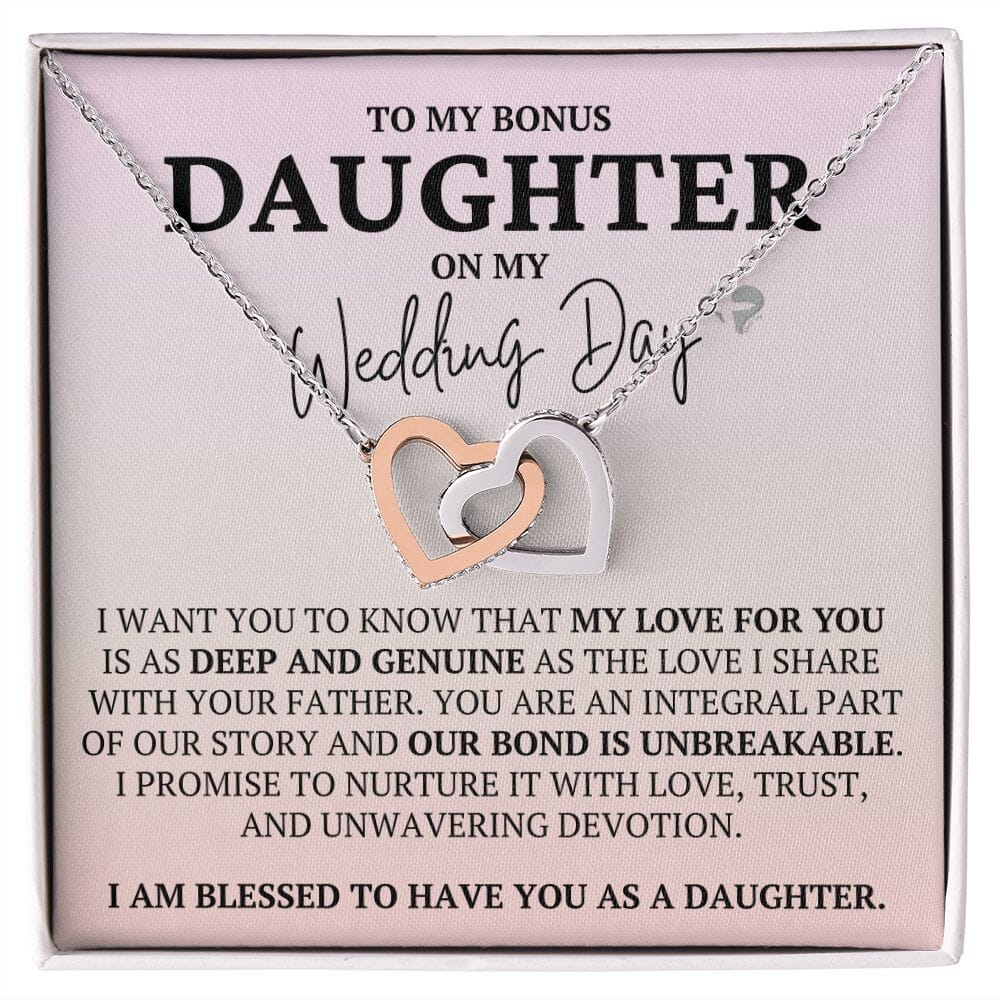 Future Stepdaughter - Wedding Gift - Interlocking Hearts HGF#3i0IH Jewelry Polished Stainless Steel & Rose Gold Finish Standard Box 