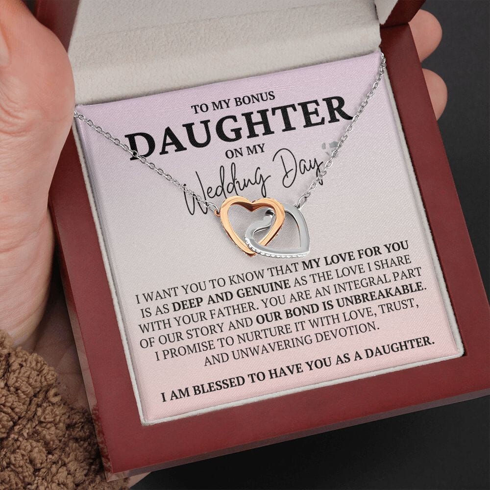 Future Stepdaughter - Wedding Gift - Interlocking Hearts HGF#3i0IH Jewelry Polished Stainless Steel & Rose Gold Finish Luxury Box 
