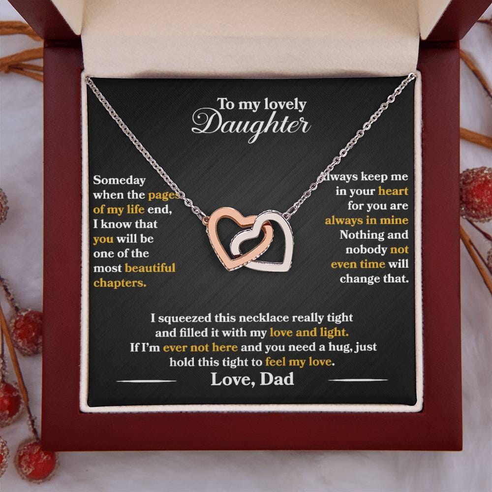 Daughter - Interlocking Hearts Necklace From Dad Jewelry Luxury Box (w/LED) 
