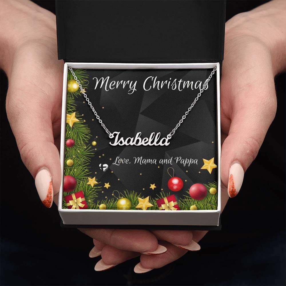 Christmas Name Necklace Jewelry Polished Stainless Steel Standard Box 