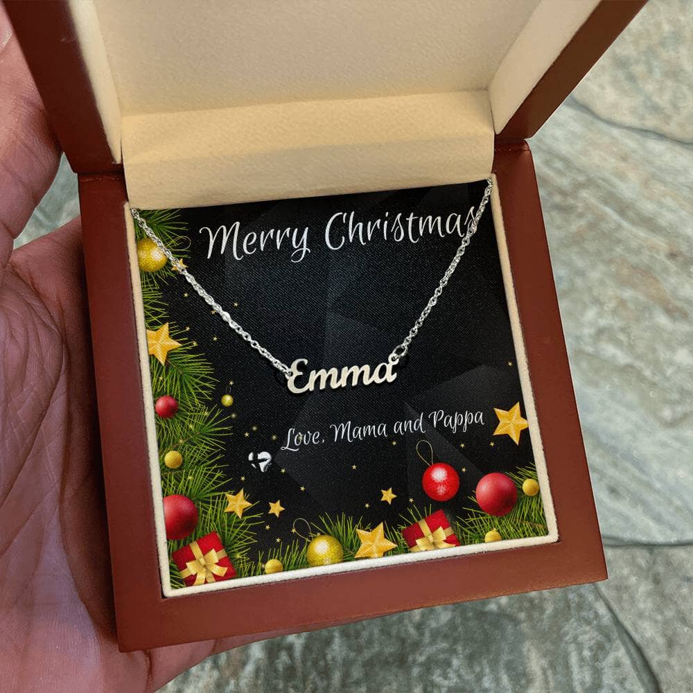Christmas Name Necklace Jewelry Polished Stainless Steel Luxury Box 