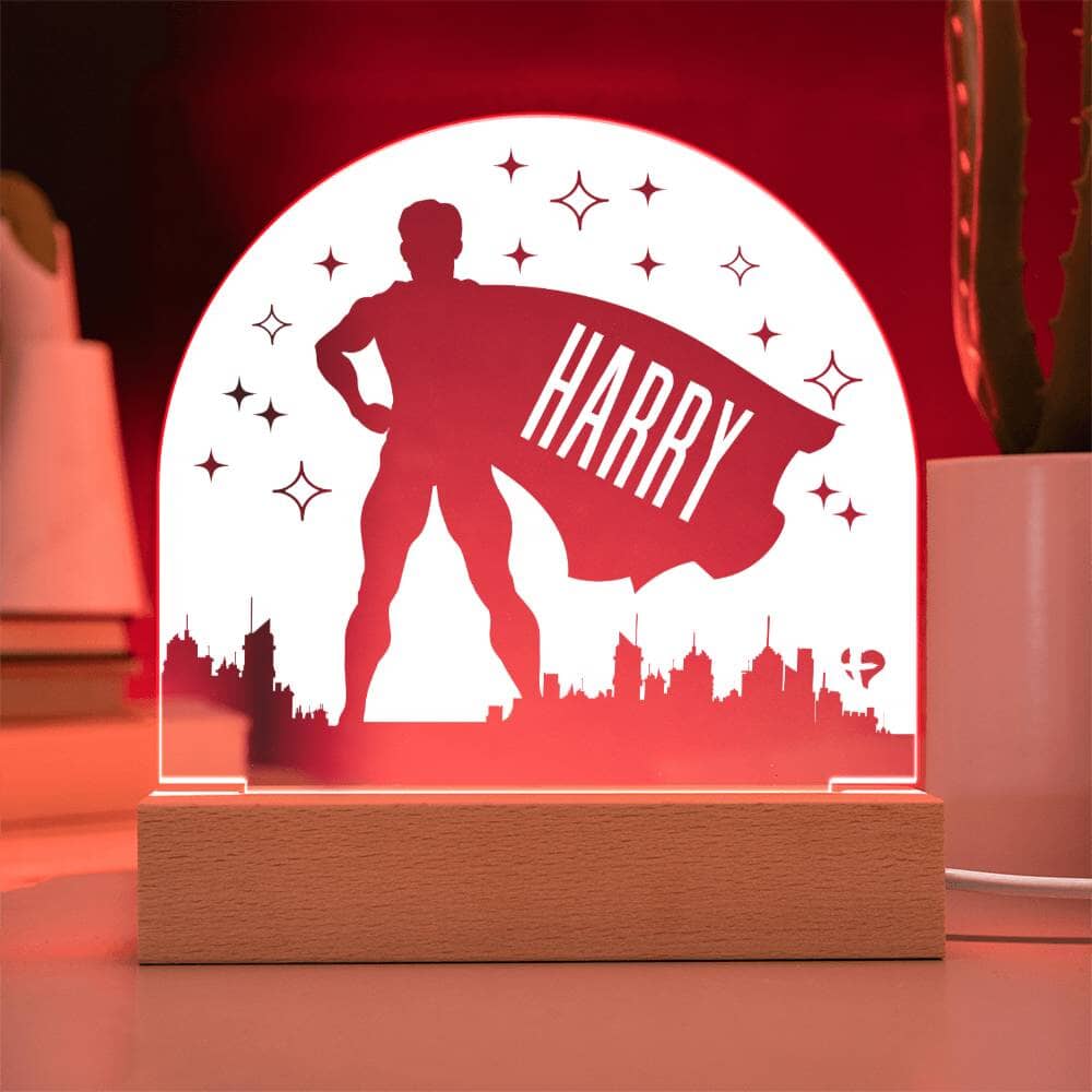 HGF#377AD Boy Superhero Acrylic Night Light With Name Jewelry 
