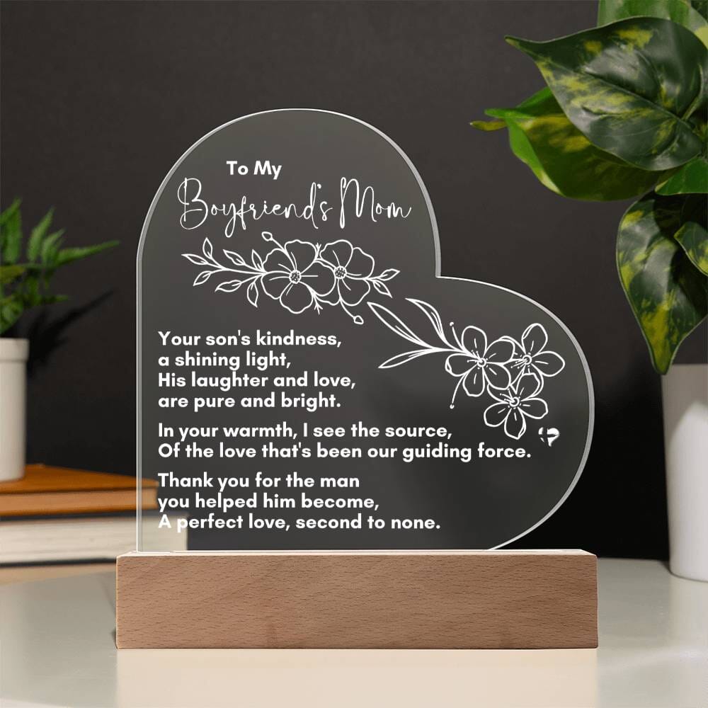 HGF#380LHBoyfriend Mom LED Acrylic Heart Plaque Jewelry Wooden Base 