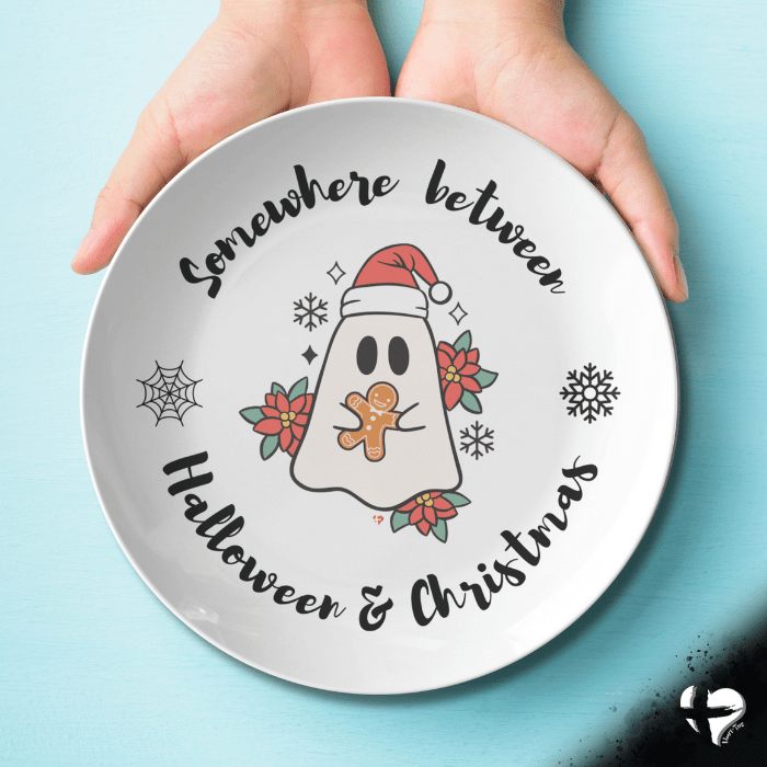 Happy Hallothanksmas Custom Plate - THG#354DP Kitchenware 