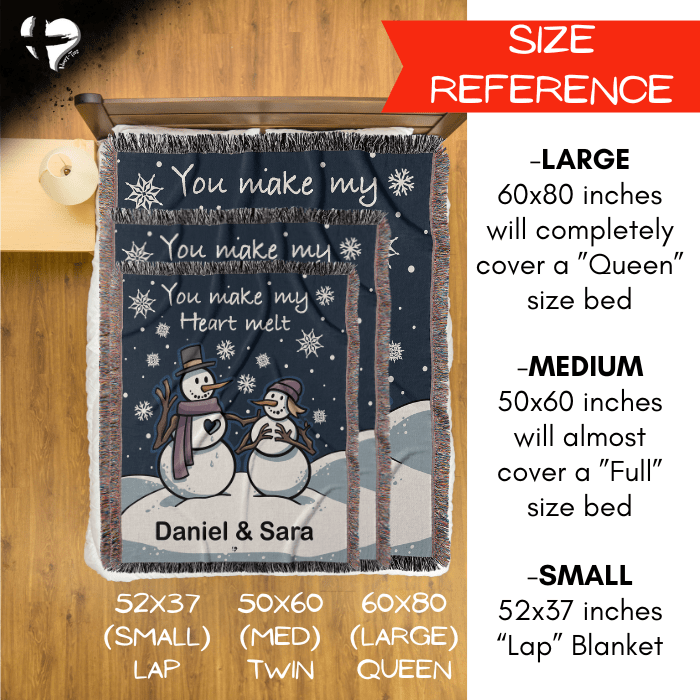 You Make My Heart Melt - Snowman Woven Couples Blanket - THG#339WB blanket 