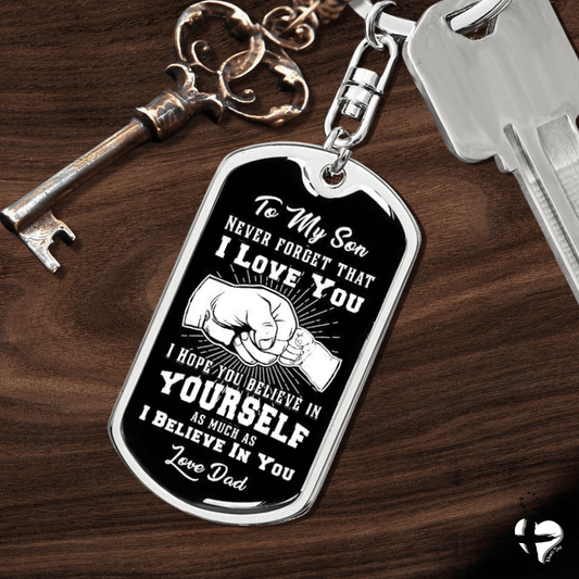 To My Son - Fist Bump Dog Tag Keychain - From Dad SDG Jewelry 