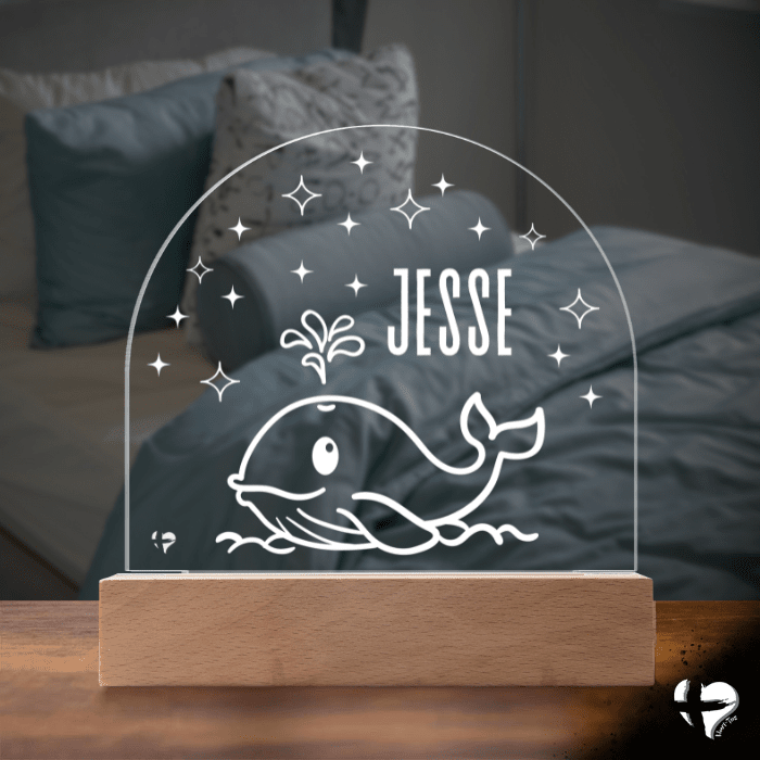 Custom Kid's Night Light with Name - Acrylic Dome Plaque Jewelry LED Base w/ Lights Whale 