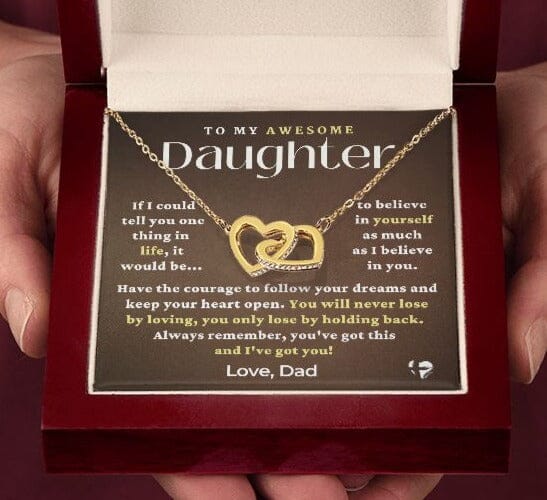 Daughter From Dad - You've Got This - Interlocking Hearts Necklace HGF#229IHv3 Jewelry 18K Yellow Gold Finish Luxury Box 