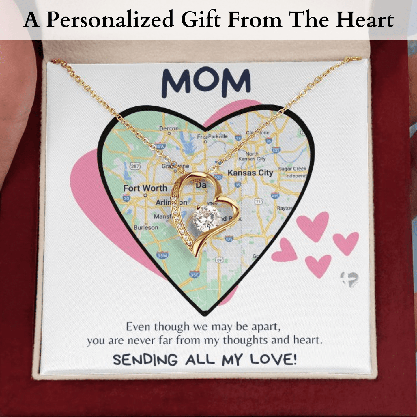 Mom - Never Far From My Heart - Forever Love Necklace HGF#257FL Jewelry Luxury Box 18k Yellow Gold Finish 