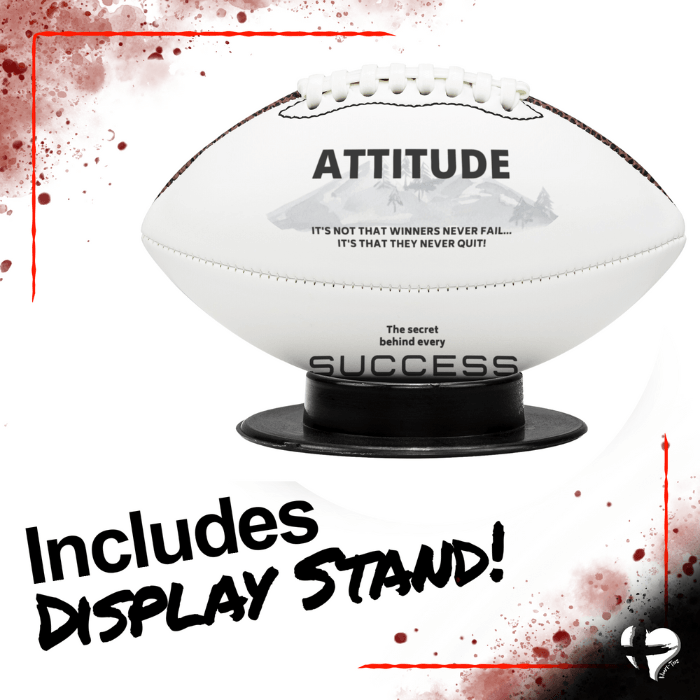 Attitude: Winners Never Quit - Mini Football & Display Stand HGF#162FB Sports 