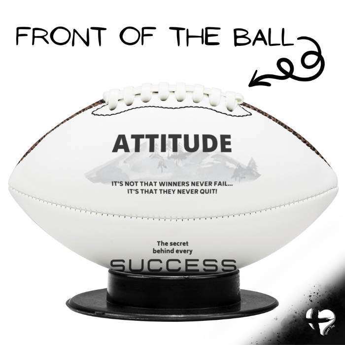 Attitude: Winners Never Quit - Mini Football & Display Stand HGF#162FB Sports 