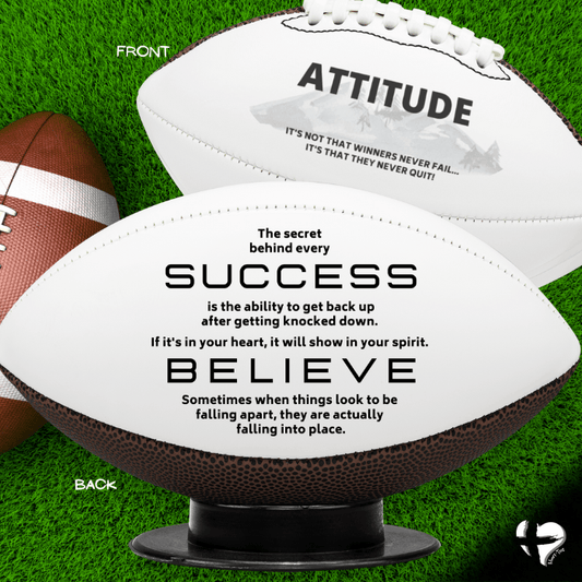 Attitude: Winners Never Quit - Mini Football & Display Stand HGF#162FB Sports 