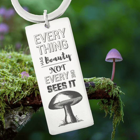 Engraved Mushroom Silver Pendant Keychain 100C8 Jewelry 