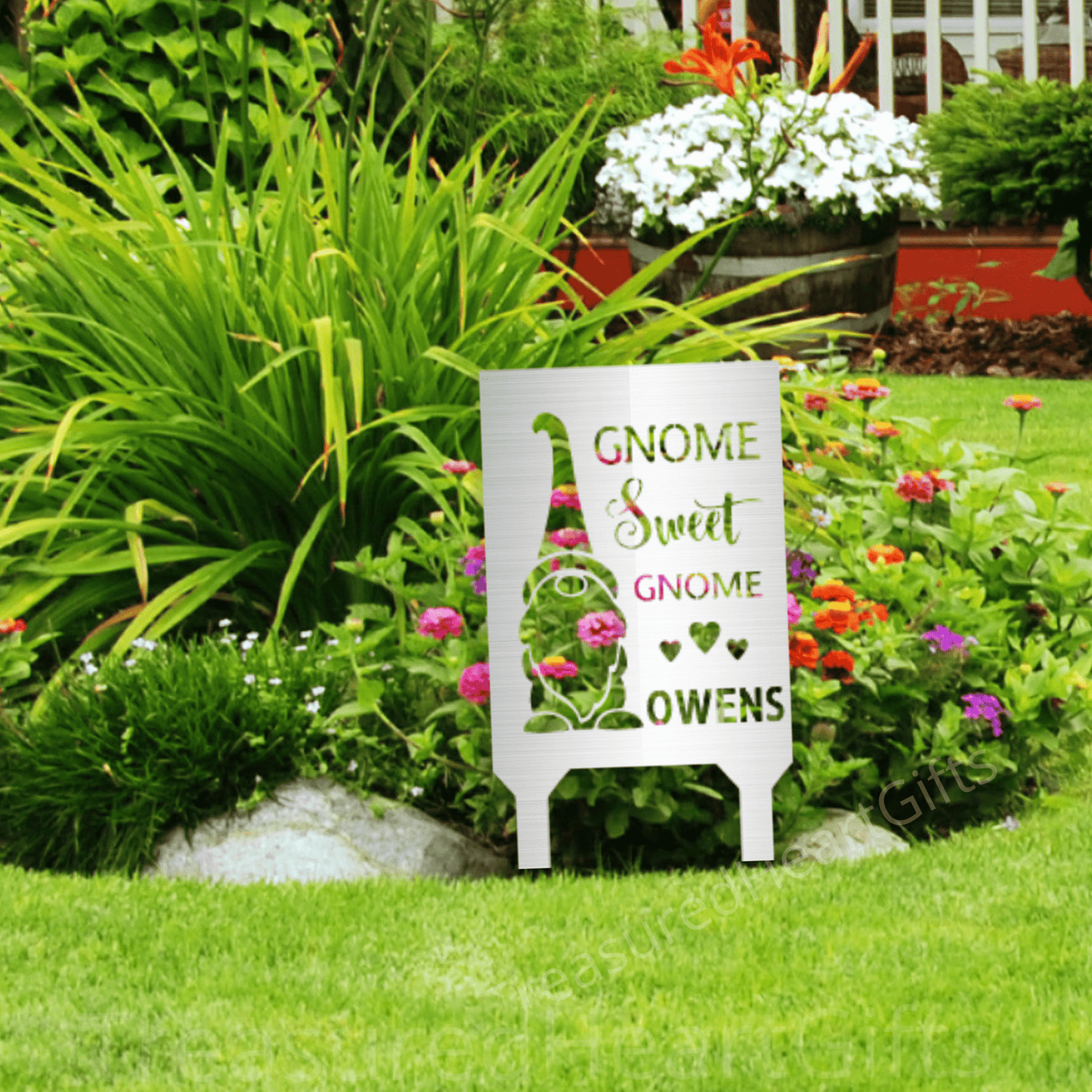 Gnome Yard Stake custom Silver 18" 