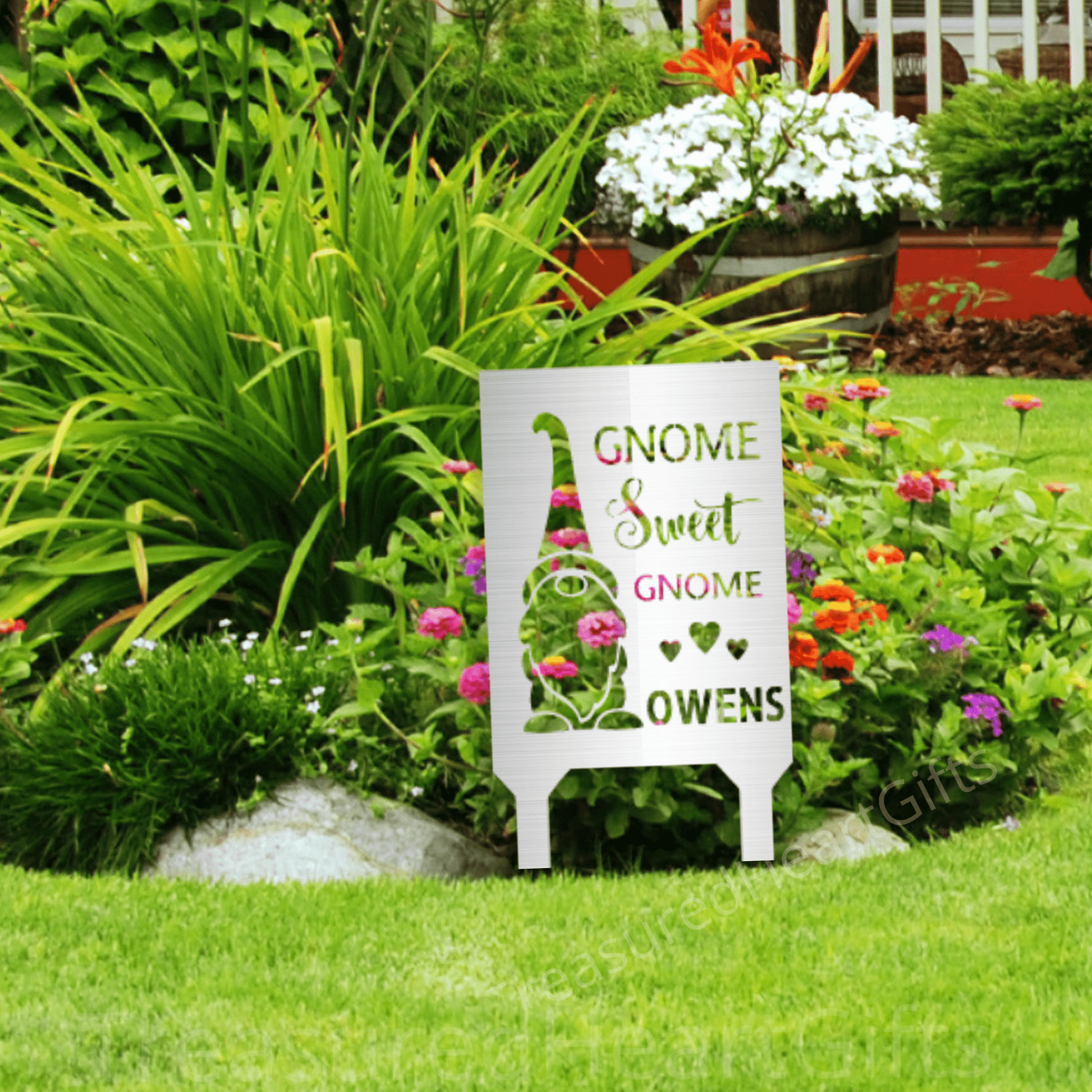 Gnome Yard Stake custom Silver 18" 
