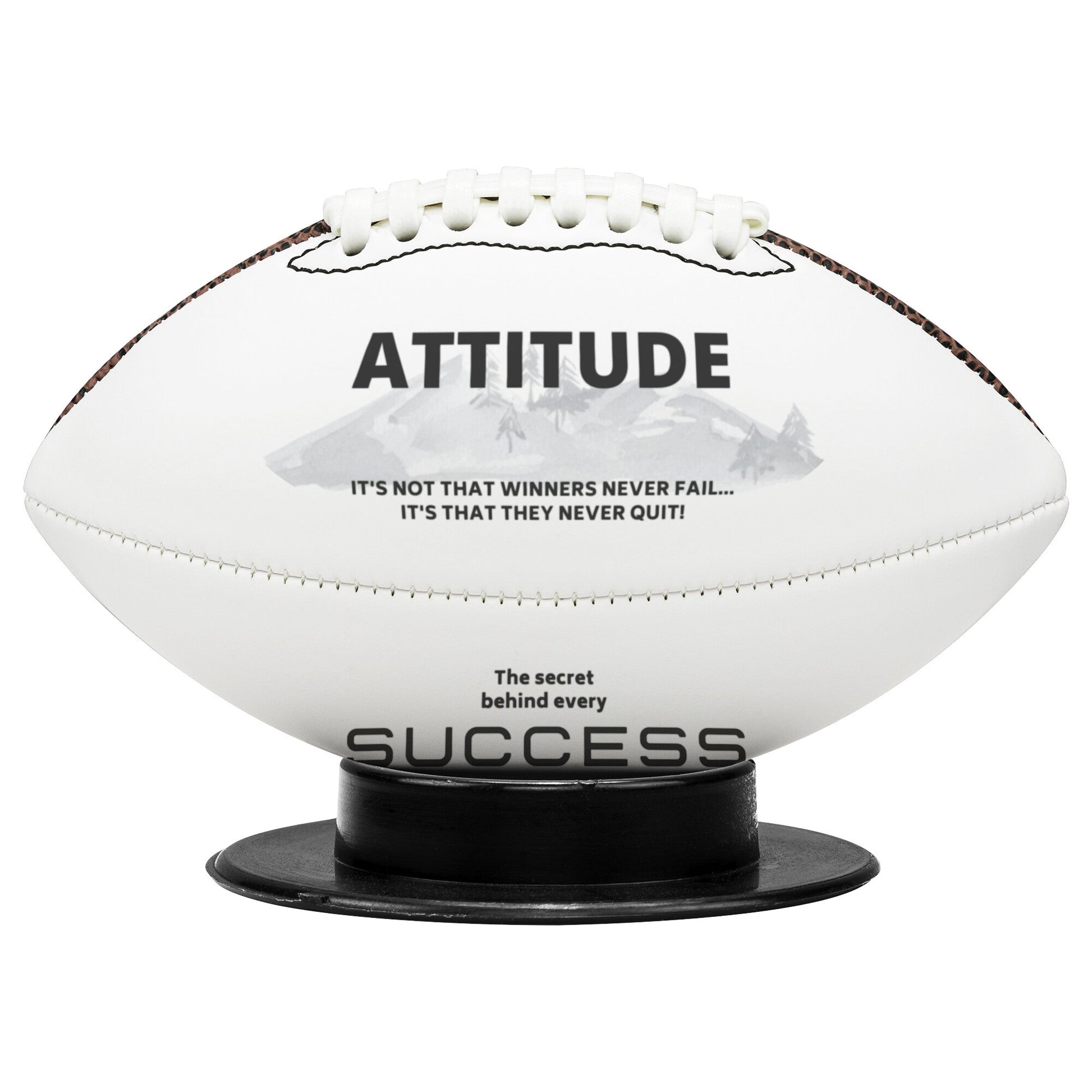 Attitude: Winners Never Quit - Mini Football & Display Stand HGF#162FB Sports 