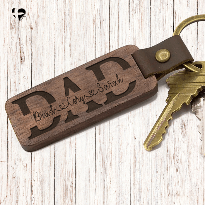 Dad - Kid Names - Engraved Wooden Keychain custom Default Default 