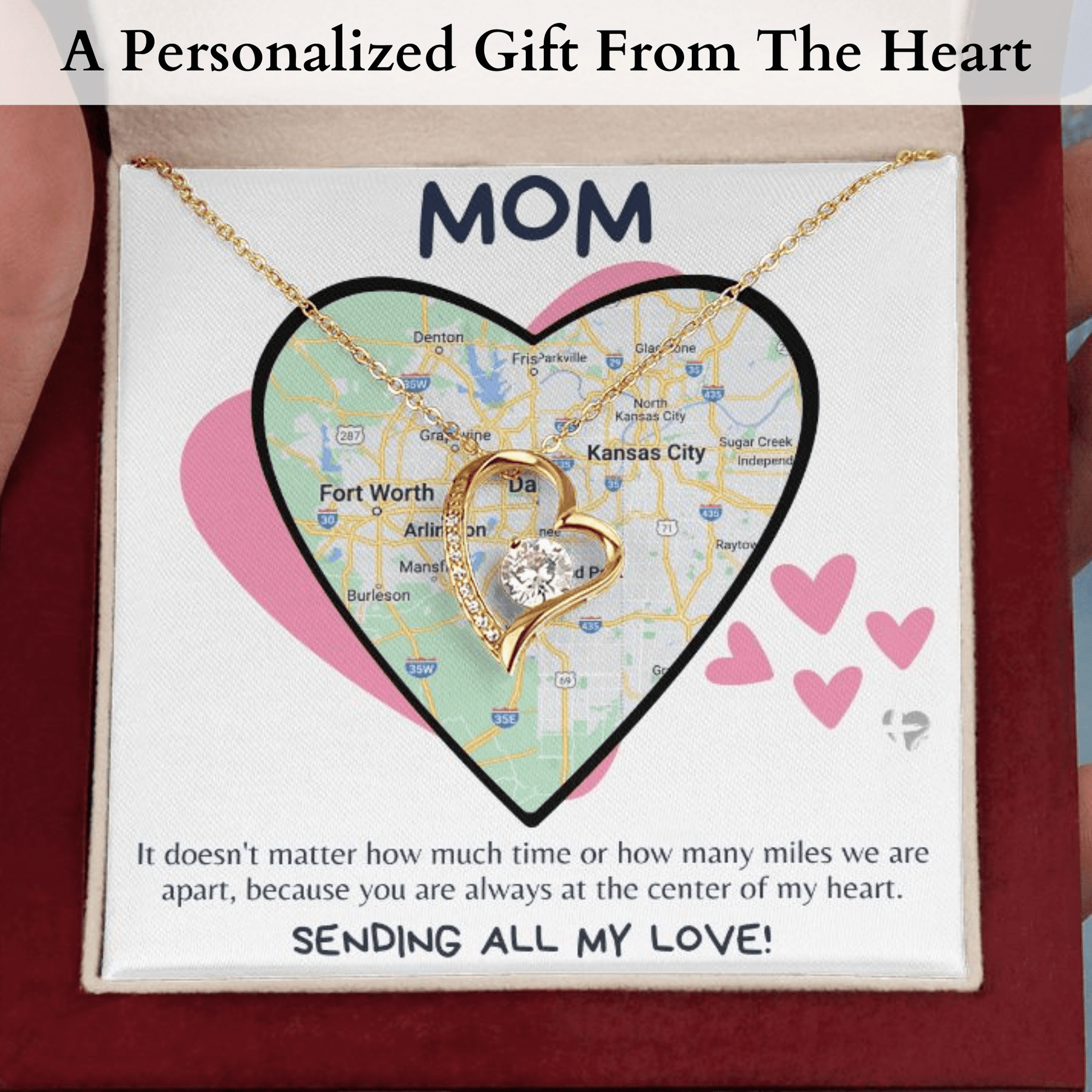 Mom - Love Across The Miles - Forever Love Heart Necklace HGF#256FL Jewelry 