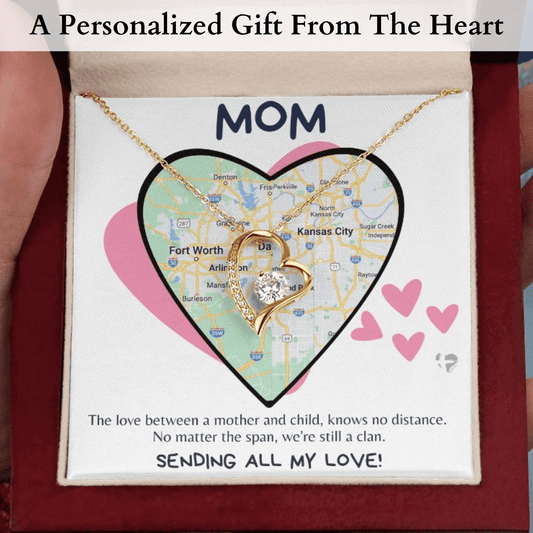 Mom - Love Knows No Distance - Forever Love Heart Necklace HGF#258FL Jewelry 18k Yellow Gold Finish Luxury Box 