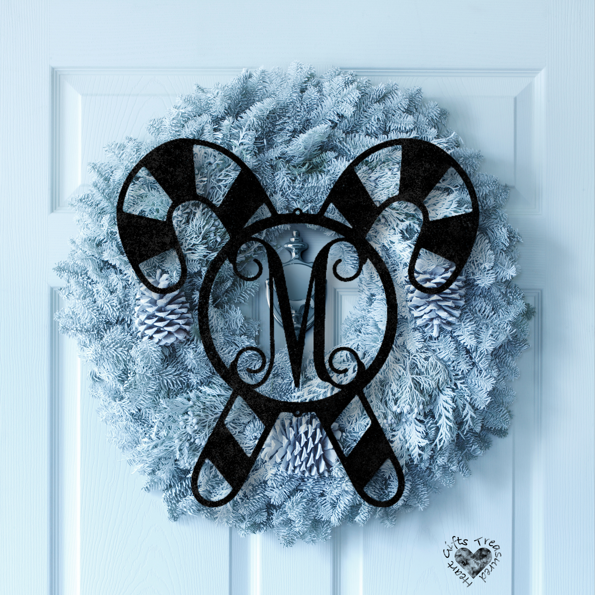 Monogrammed Candy Cane Metal Christmas Sign Christmas Metal Sign 
