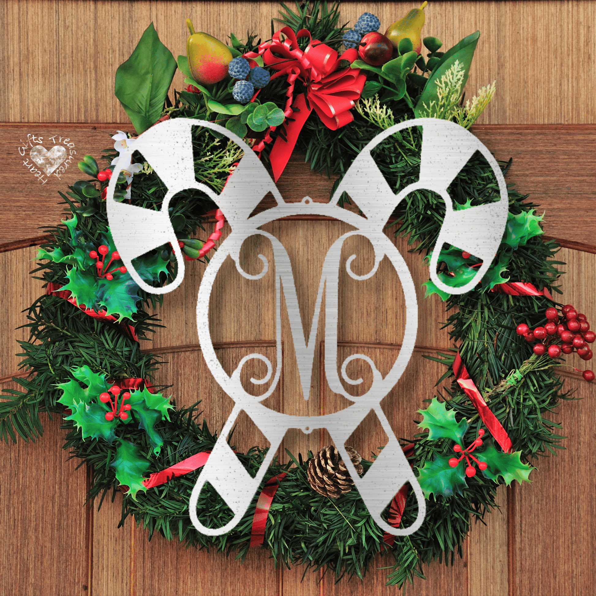 Monogrammed Candy Cane Metal Christmas Sign Christmas Metal Sign 