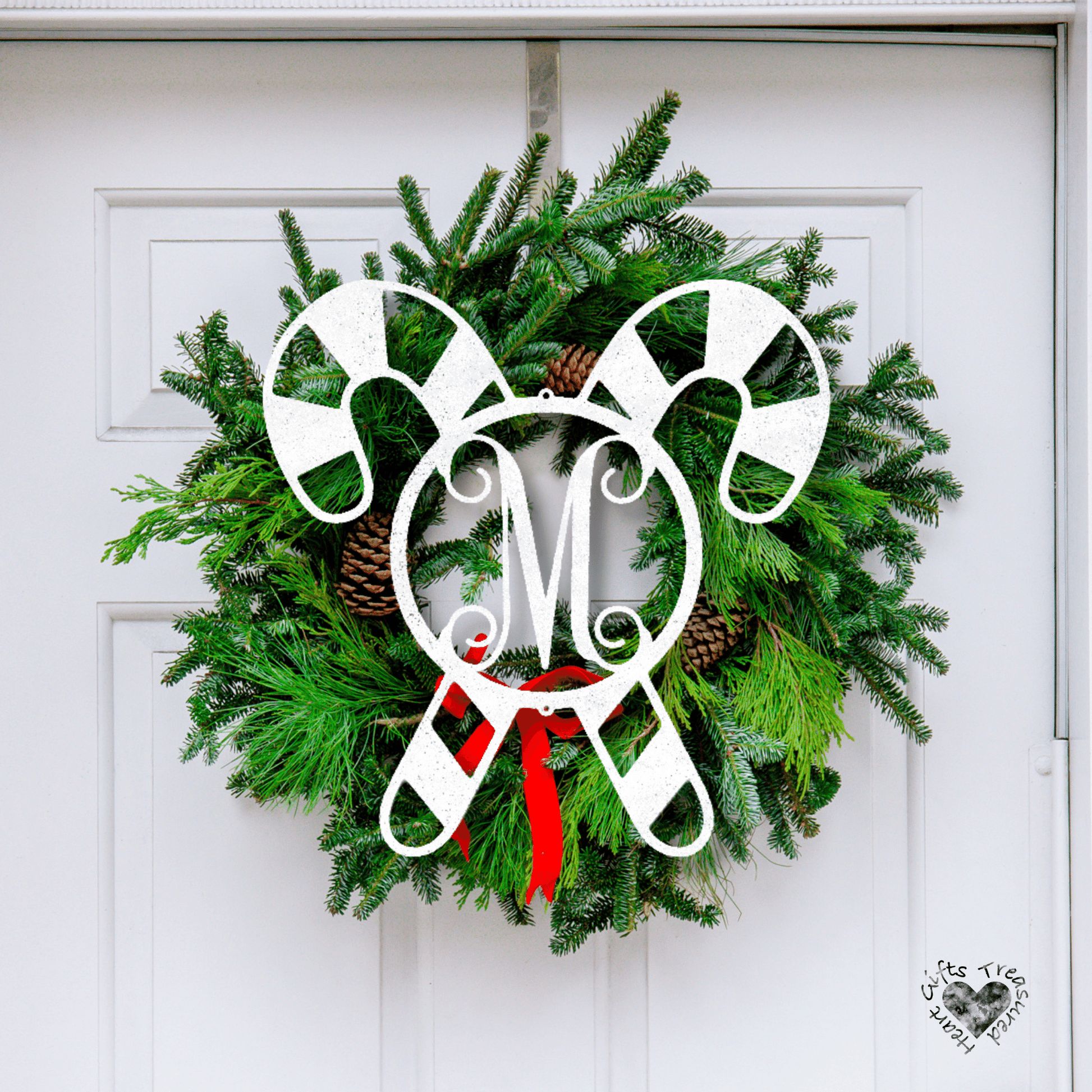Monogrammed Candy Cane Metal Christmas Sign Christmas Metal Sign White 12" 