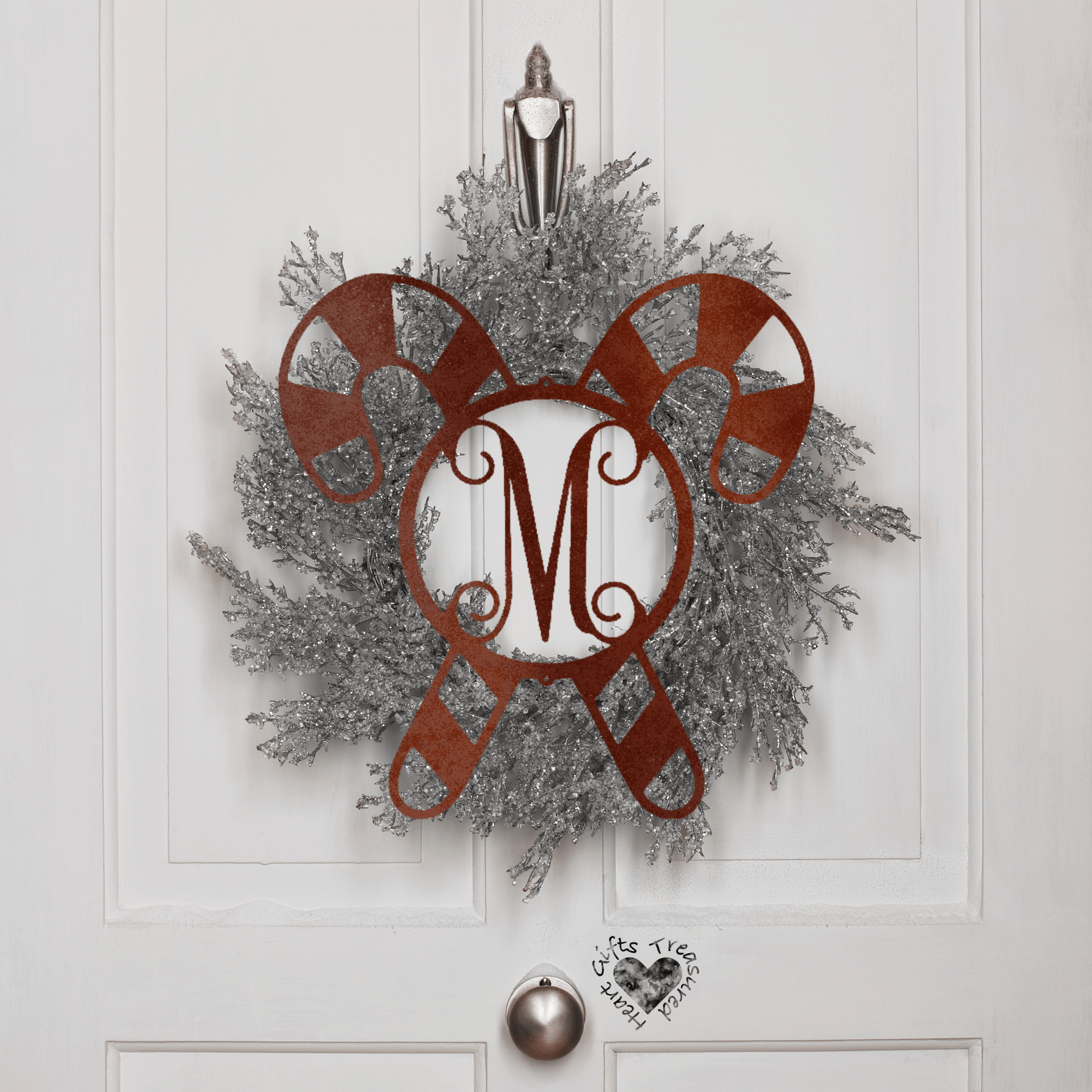 Monogrammed Candy Cane Metal Christmas Sign Christmas Metal Sign Copper 12" 