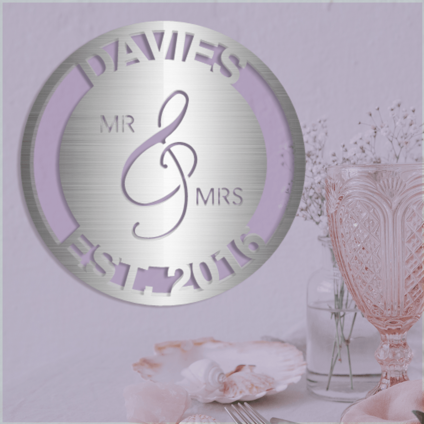 Mr. and Mrs. Name Sign custom Silver 12" 
