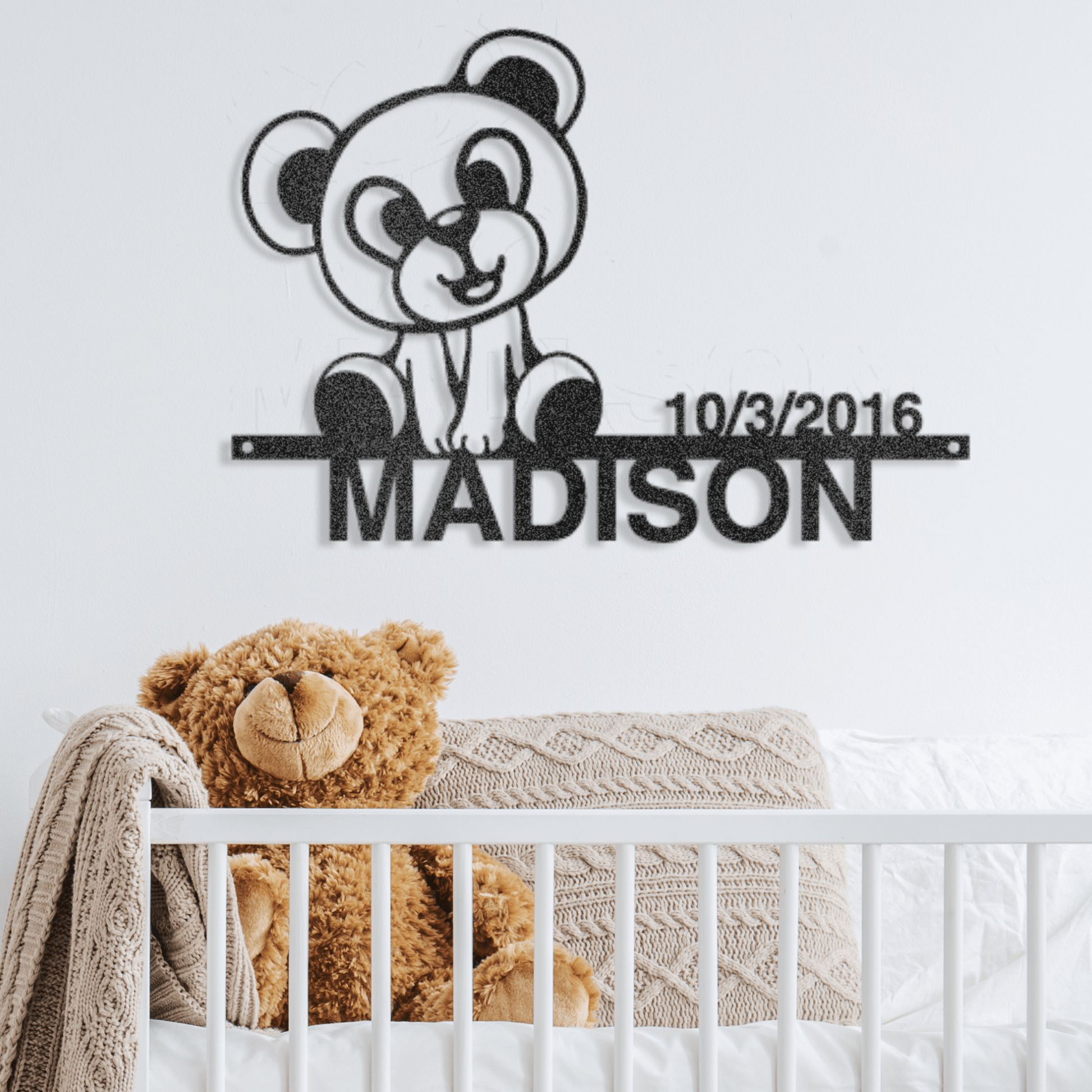 Teddy Bear Nursery Sign custom Black 12" 