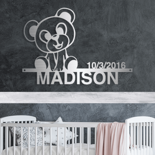 Teddy Bear Nursery Sign custom Silver 12" 