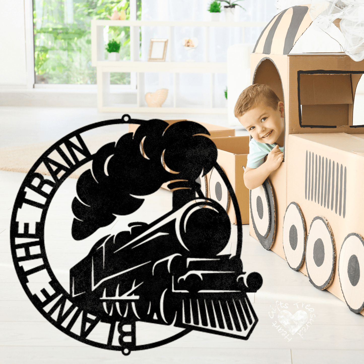 Classic Train Ring Monogram Sign custom Black 12" 
