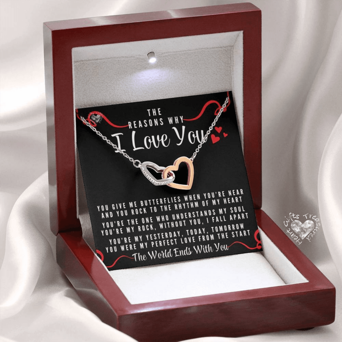 Rhythm of My Heart, Interlocking Heart Necklace Jewelry Mahogany Style Luxury Box 