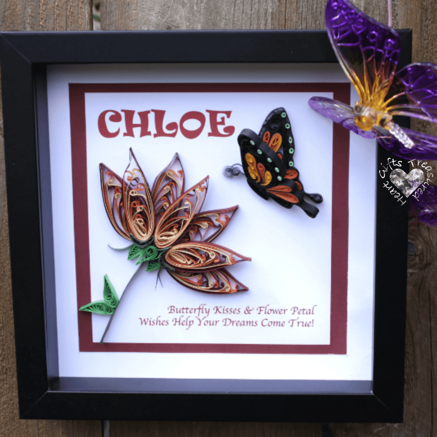 WildFlower Butterfly Custom Shadow Box custom Reds/Oranges 8x8 