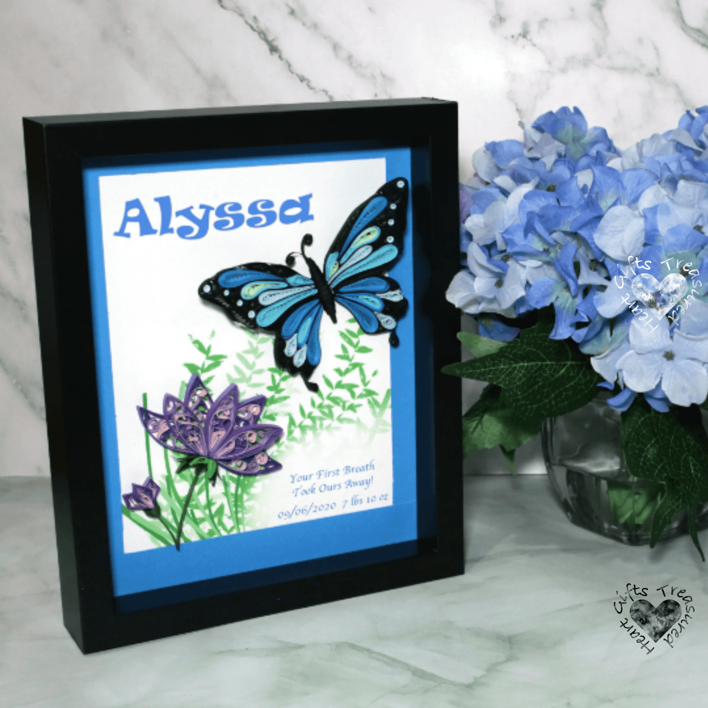 WildFlower Butterfly Custom Shadow Box custom Blue 8x8 