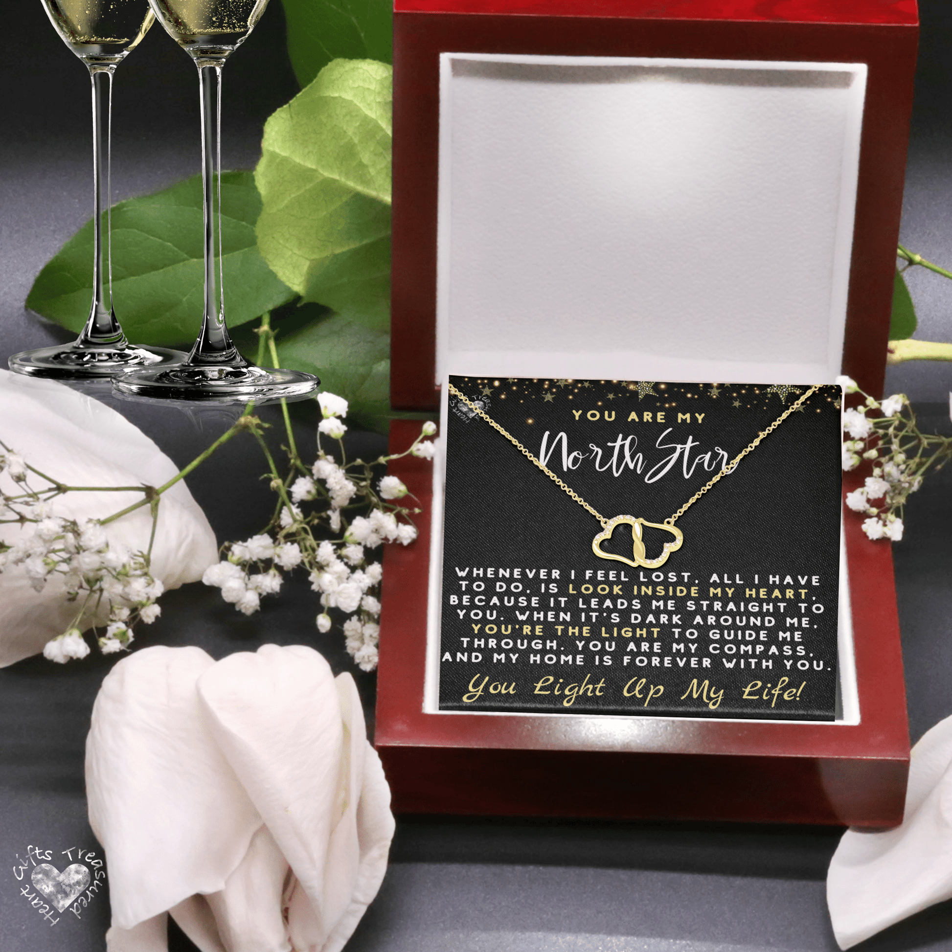 North Star Double Hearts Necklace With Certificate Of Authenticity Diamond Necklace 