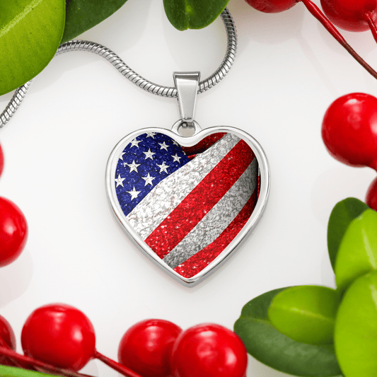 Patriotic Flag Heart Necklace Jewelry 