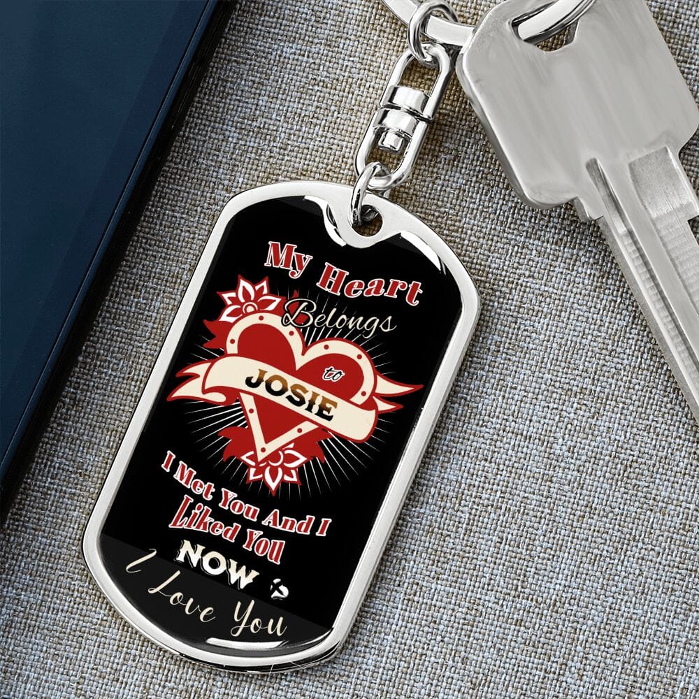 My Heart Belongs To You - Personalized Keychain HGF#212KCv2 Jewelry Dog Tag Swivel Keychain (Steel) No 