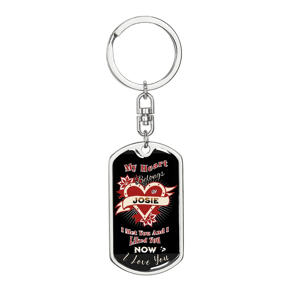 Boyfriend Girlfriend - My Heart Belongs To You - Personalized Keychain HGF#212KCv2 Jewelry Dog Tag with Swivel Keychain (Steel) No 
