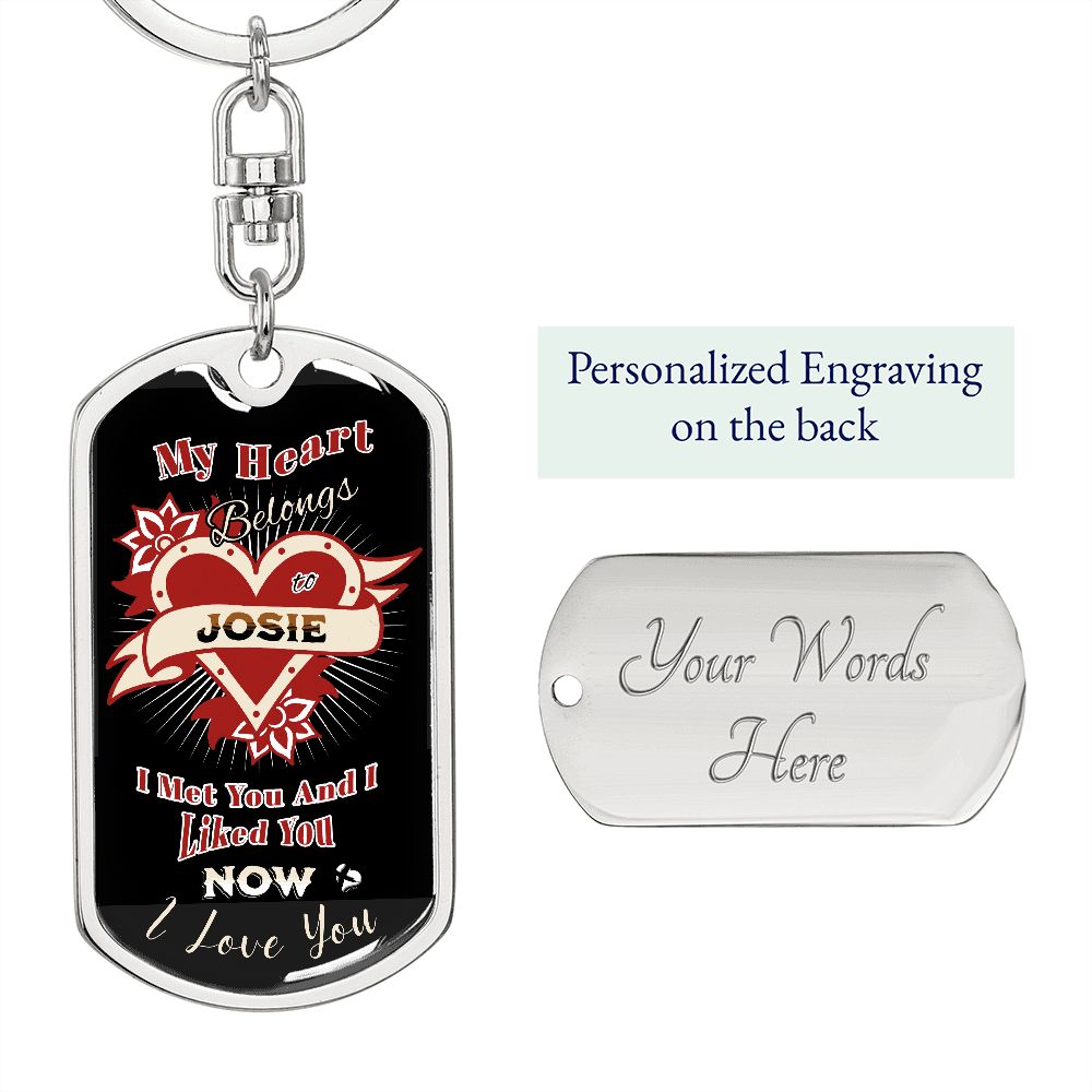 Boyfriend Girlfriend - My Heart Belongs To You - Personalized Keychain HGF#212KCv2 Jewelry Dog Tag with Swivel Keychain (Steel) Yes 