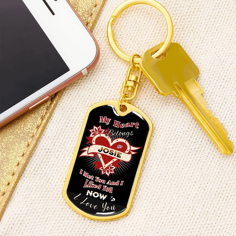 My Heart Belongs To You - Personalized Keychain HGF#212KCv2 Jewelry Dog Tag Swivel Keychain (Gold) No 