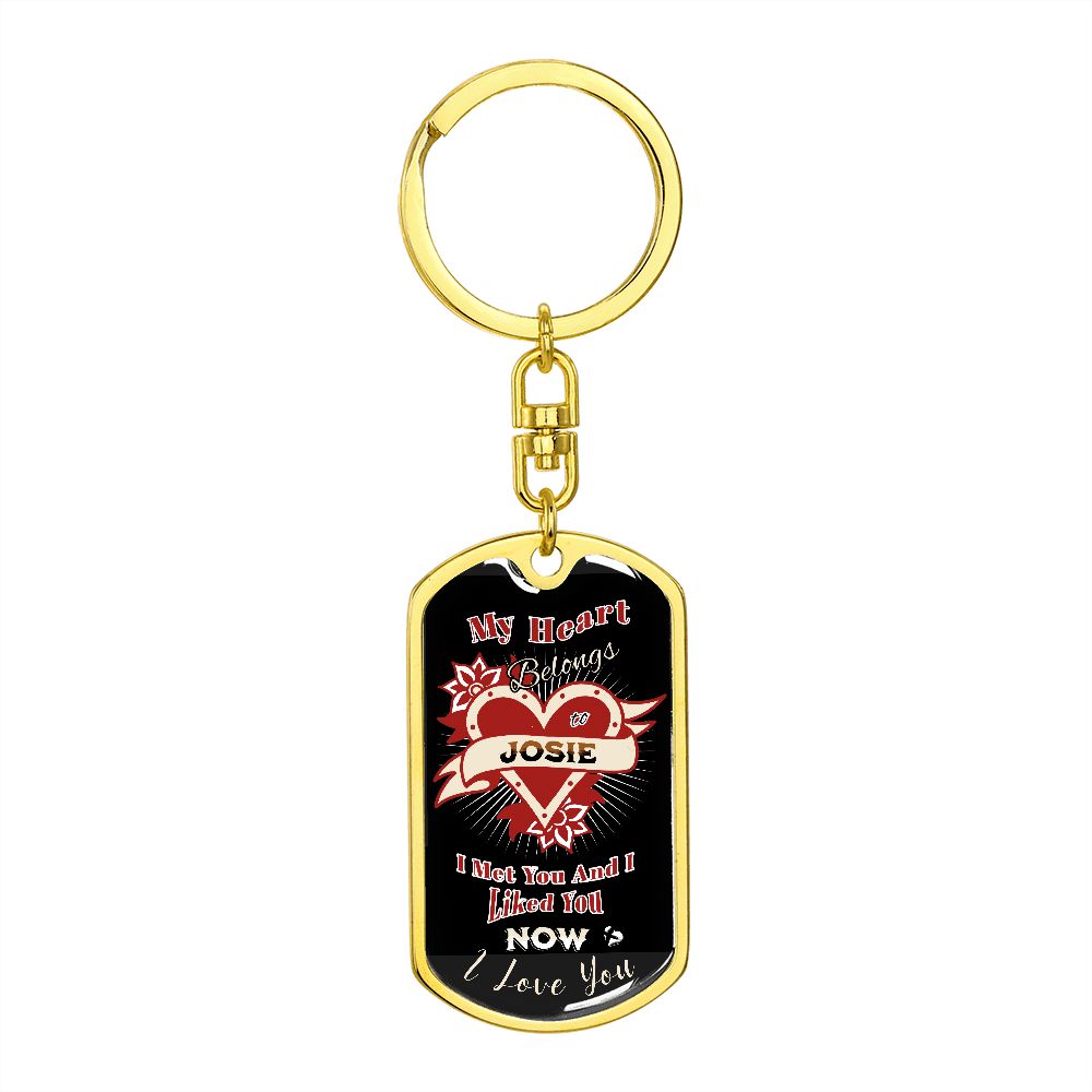 Boyfriend Girlfriend - My Heart Belongs To You - Personalized Keychain HGF#212KCv2 Jewelry Dog Tag with Swivel Keychain (Gold) No 
