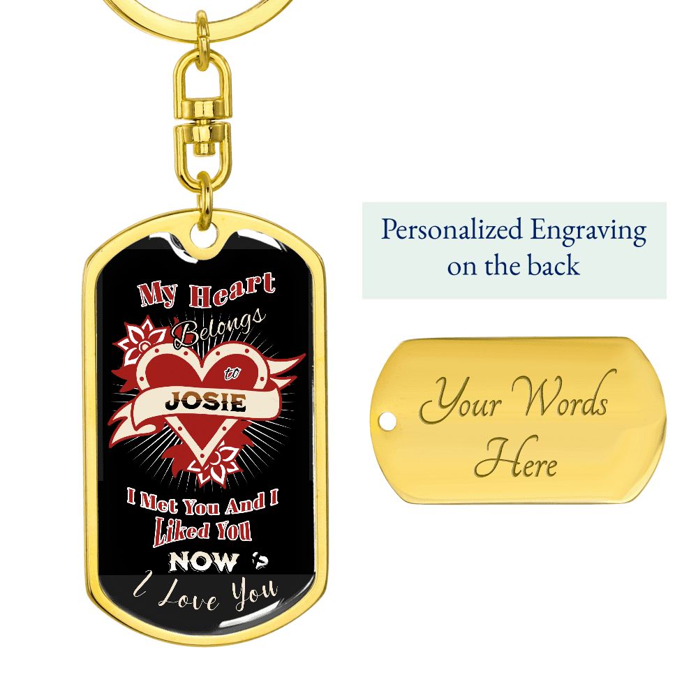 Boyfriend Girlfriend - My Heart Belongs To You - Personalized Keychain HGF#212KCv2 Jewelry Dog Tag with Swivel Keychain (Gold) Yes 