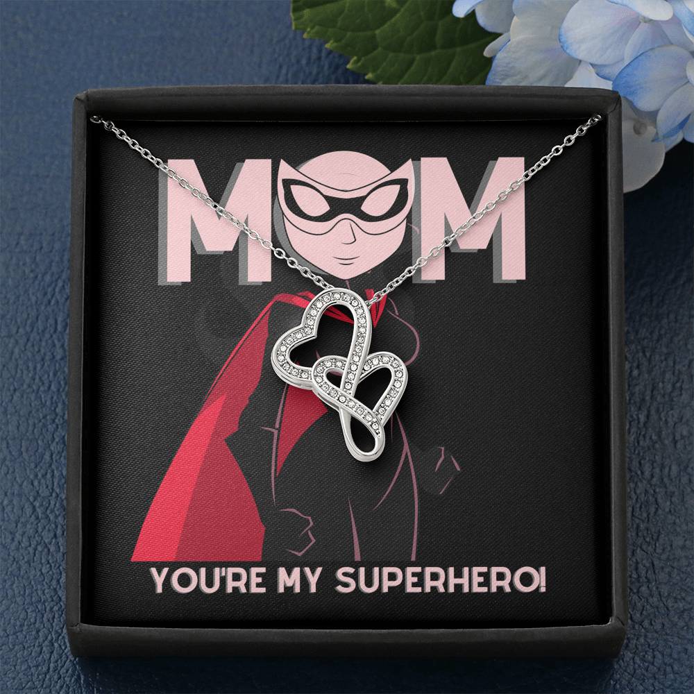 To Mom - My Superhero - 2Double Heart Necklace Jewelry Standard Box 