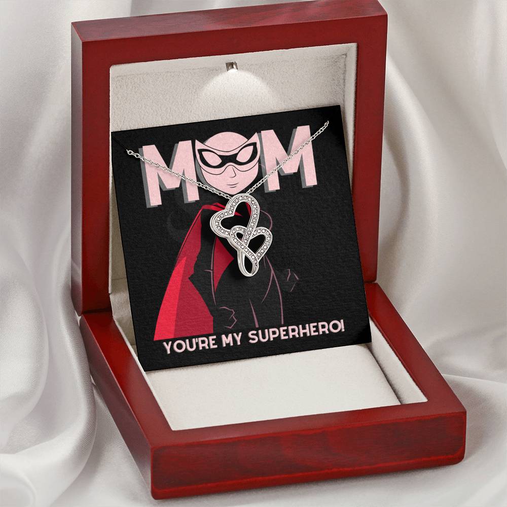 To Mom - My Superhero - 2Double Heart Necklace Jewelry Mahogany Style Luxury Box 