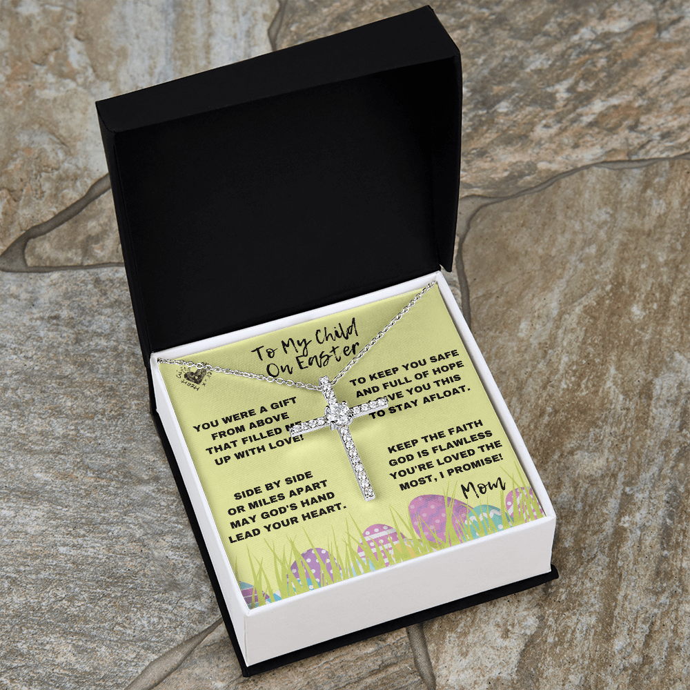 Easter Cross Pendant For Daughter in Two Tone Gift Box